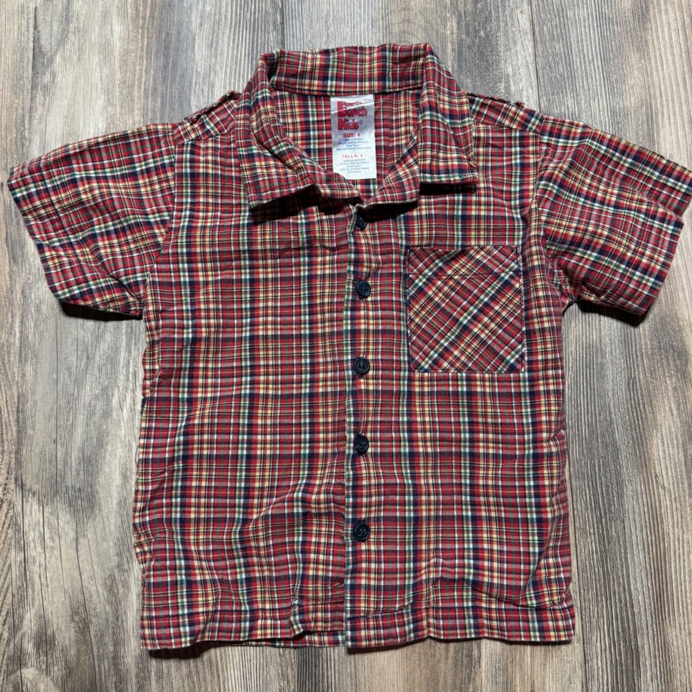 90s Park Bench Kids Button Down Red Plaid Cotton Vintage Preppy Shirt
